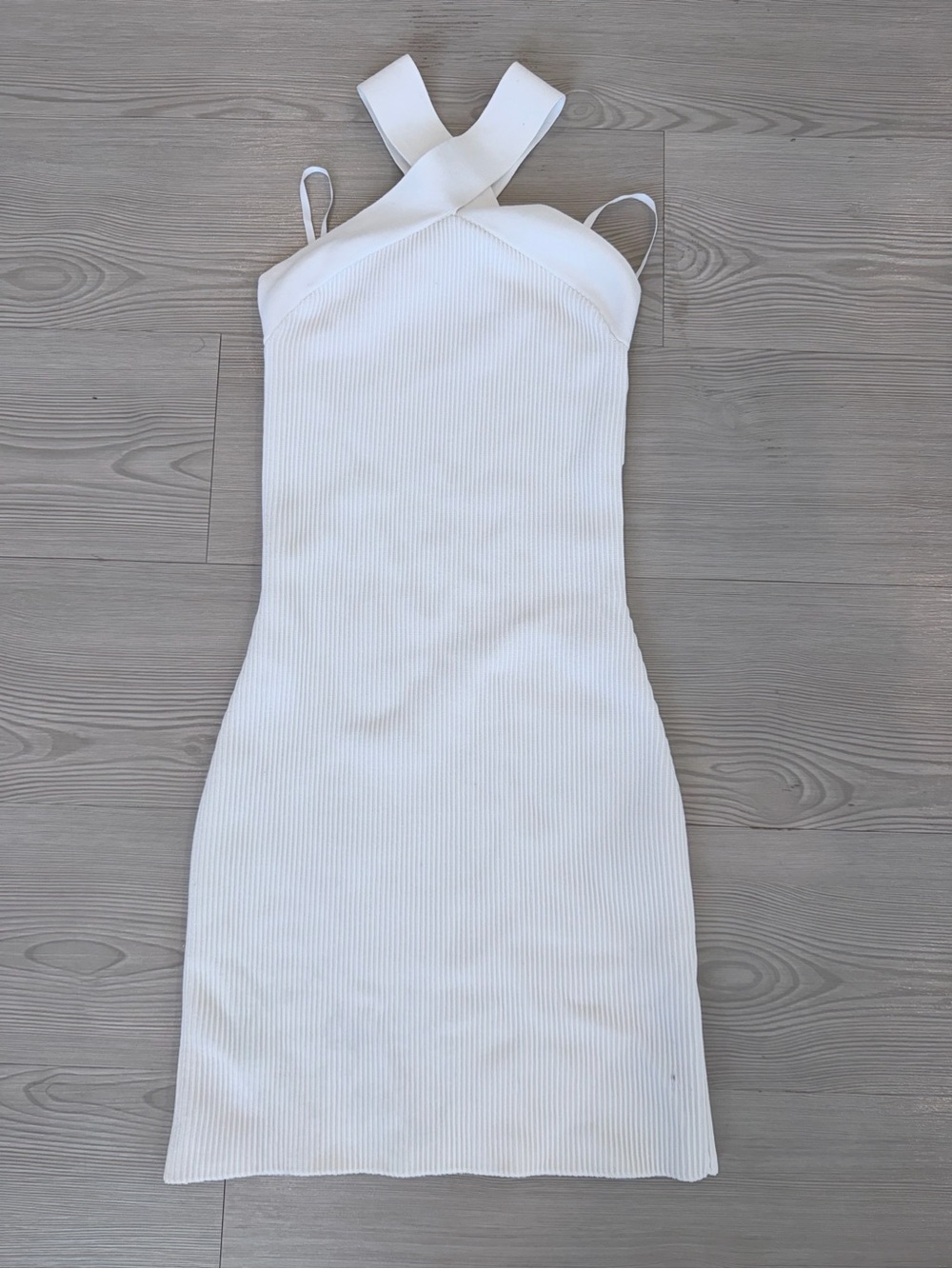 White Ribbed Cross-Strap Bodycon Dress